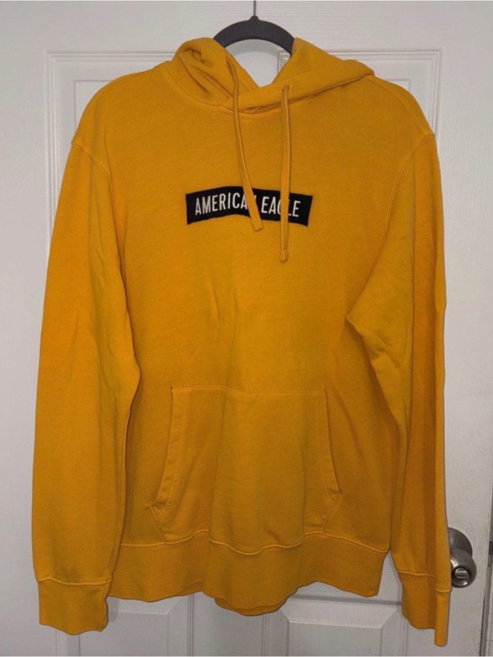 American Eagle Outfitters Men's Yellow Pullover Hoodie with Logo